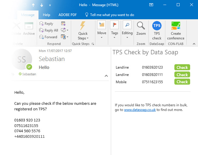 TPS Check numbers with one click, straight from your email